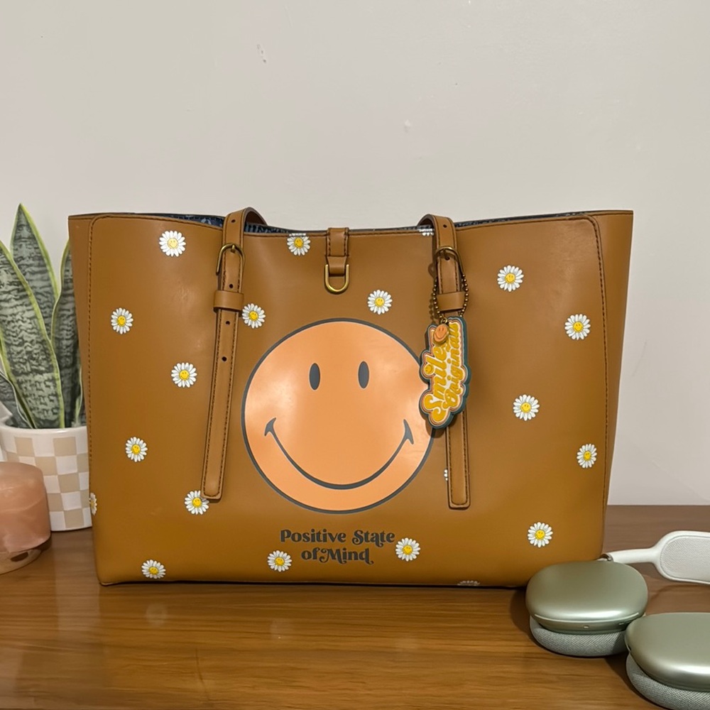 Brown and Orange Smiley Face Tote